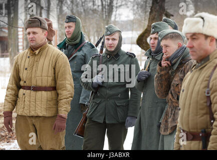 Historical re-enactors prepare for the beginning of battle. Stock Photo