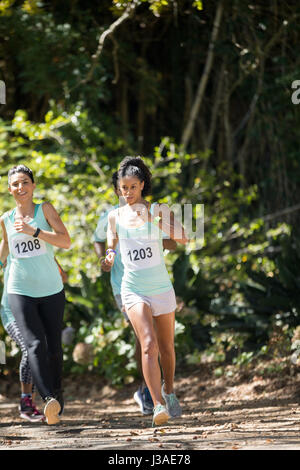Determined marathon athletes running in the park Stock Photo
