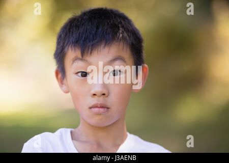 Close up portrait of little boy forest Stock Photo