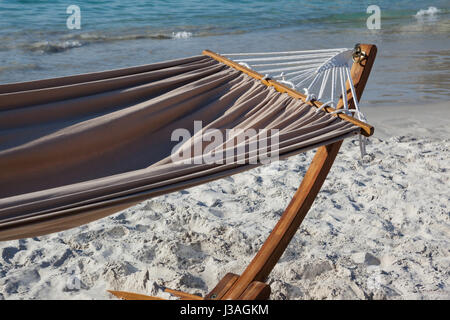 Close up of hammock at beach on sunny day Stock Photo