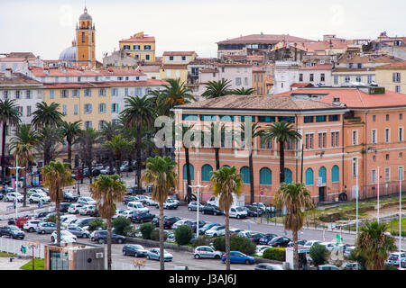 City center of Ajaccio, seen from the harbor, Ajaccio, Corsica, France. Stock Photo