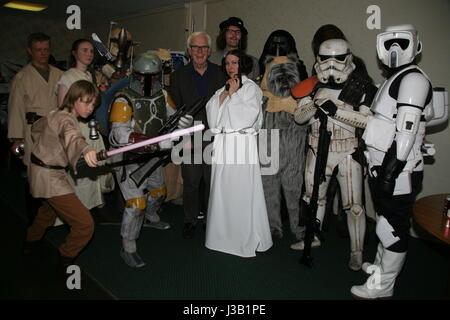 Blackfriars Ouseburn Cinema, Newcastle upon Tyne, UK. 4th May, 2017. Star Wars Day: An Evening With Boba Fett. Actor Jeremy Bulloch who played Boba Fett in the Star Wars Trilogy, UK Credit: David Whinham/Alamy Live News Stock Photo