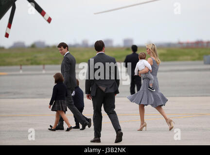 New York, As a native New Yorker. 20th Jan, 2017. Ivanka Trump, daughter of U.S. President Donald Trump, and her family prepare to leave John F. Kennedy International Airport in New York, the United States, May 4, 2017. As a native New Yorker, Trump started his first homecoming visit on Thursday since his inauguration in Jan. 20, 2017. Credit: Wang Ying/Xinhua/Alamy Live News Stock Photo