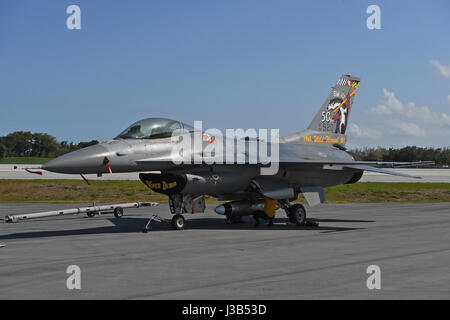 FORT LAUDERDALE FL - MAY 04: U.S. Air Force F-16 Viper sits on the tarmac at Fort Lauderdale Executive Airport during Fort Lauderdale Air Show Media day on May 4, 2017 in Fort Lauderdale, Florida. Credit: mpi04/MediaPunch Stock Photo