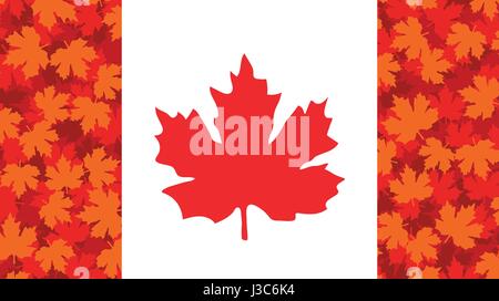 Vector hand drawn illustration, Canada flag. Side red fields filled with red maple leaves pattern. Canada Victoria Day, May 22. Stock Vector
