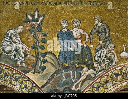 Drunken Noah, mosaic   Cathedral (Monreale) Stock Photo