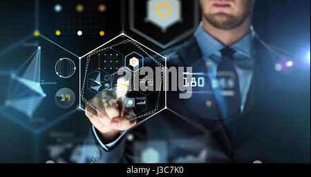 businessman touching virtual screen projection Stock Photo