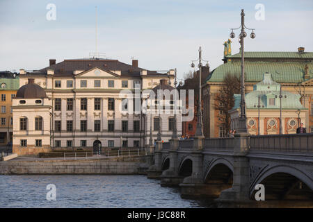 View from the harbour of Skeppsbron across to Riddarhuset The House of Nobility and Riddarholmen in Stockholm Sweden Stock Photo