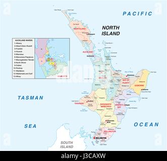 New Zealand North Island administrative and political map Stock Vector