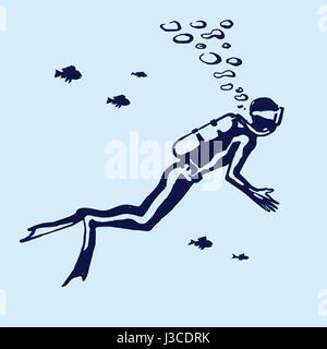 Diver swimming underwater Stock Vector