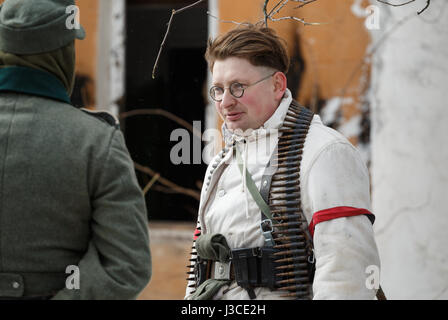 Historical re-enactors prepare for the beginning of battle. Stock Photo