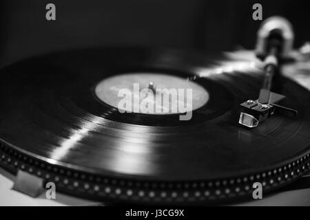 Turntable, record-player of vinyl disks close-up Stock Photo