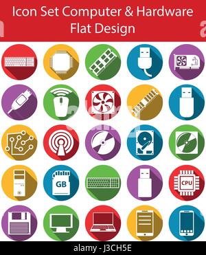 Flat Design Icon Set Computer Hardware I with 25 icons for different purchase Stock Vector