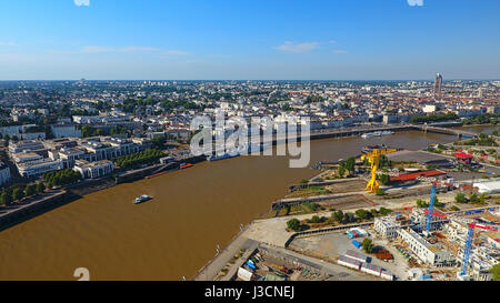 Aerial view of Nantes city, France (Loire-Atlantique) . Shot with a drone. Stock Photo