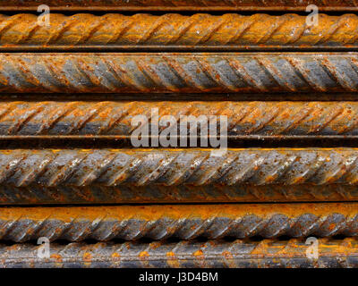 Backgrounds and textures: bunch of reinforcement steel bars, textured and rusty, industrial abstract Stock Photo