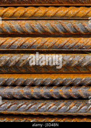 Backgrounds and textures: bunch of reinforcement steel bars, textured and rusty, industrial abstract Stock Photo