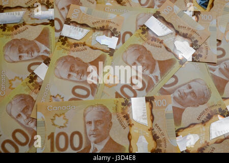 New Canadian 100 dollar bills Stock Photo