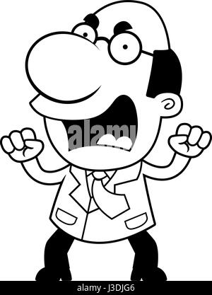 An illustration of a cartoon scientist looking angry. Stock Vector