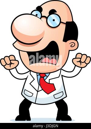 An illustration of a cartoon scientist looking angry. Stock Vector