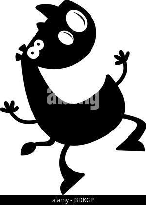 A cartoon silhouette of a rhino jumping. Stock Vector