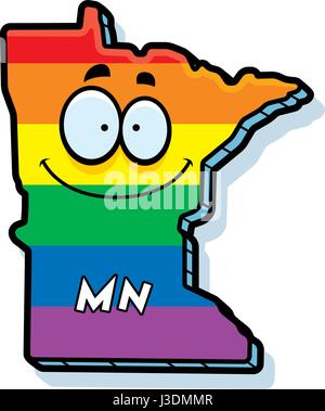 A cartoon illustration of the state of Minnesota smiling with rainbow flag colors. Stock Vector