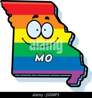 A cartoon illustration of the state of Missouri smiling with rainbow flag colors. Stock Vector