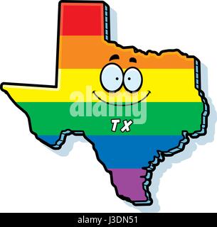 A cartoon illustration of the state of Texas smiling with rainbow flag colors. Stock Vector