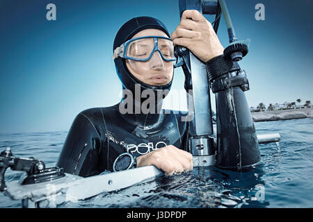 Freediver Anna von Boetticher when freediving, Sharm El-Sheikh, Egypt Stock Photo