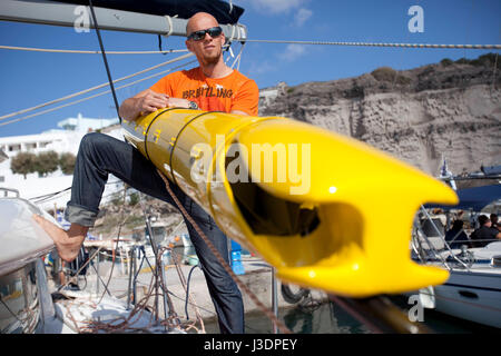 Freediving world record holder Herbert Nitsch at the training camp on Santorini, Greece Stock Photo