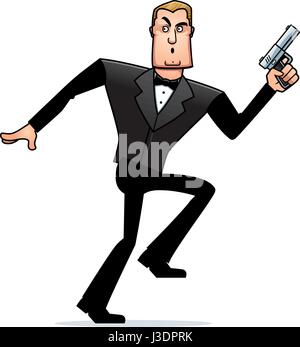 A cartoon illustration of a spy in a tuxedo sneaking. Stock Vector