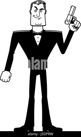 A cartoon illustration of a spy in a tuxedo standing. Stock Vector