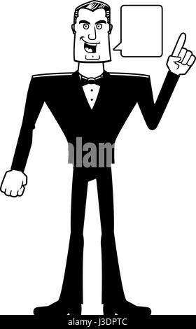 A cartoon illustration of a spy in a tuxedo talking. Stock Vector