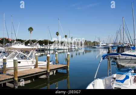 Yachts and sailboats are docked at the marina in St. Petersburg, Florida, USA. Stock Photo