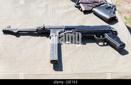 Vintage firearms. German submachine gun Schmeisser Mp40  from World War II Stock Photo