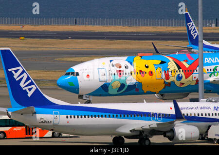 ANA Pokemon Jet Boeing 777 at Haneda Airport Tokyo Japan Stock Photo