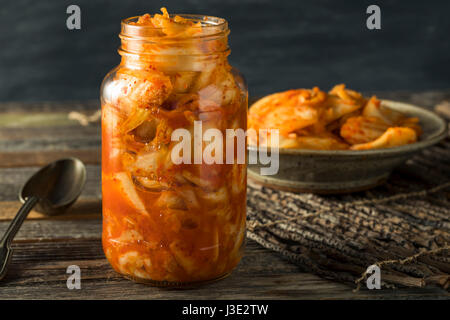 Homemade Spicy Fermented Korean Kimchi in a Bowl Stock Photo