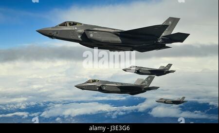 USAF F-35A Lightning II stealth fighter aircraft fly in formation over the Utah Test and Training Range March 30, 2017 in Utah.    (photo by R. Nial Bradshaw/US Air Force  via Planetpix) Stock Photo