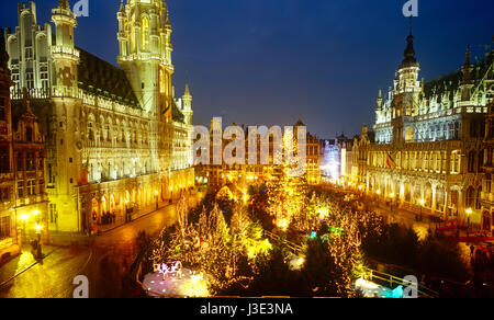 Christmas decorations in the Grand Place, Brussels, Belgium Stock Photo