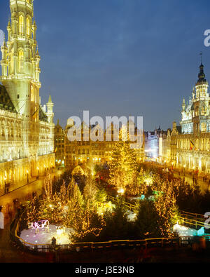 Christmas decorations in the Grand Place , Brussels, Belgium Stock Photo