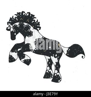 Antistress linear page with horse. Zentangle animal for colouring book, greeting card, mandala decoration element, art therapy. Stock Vector