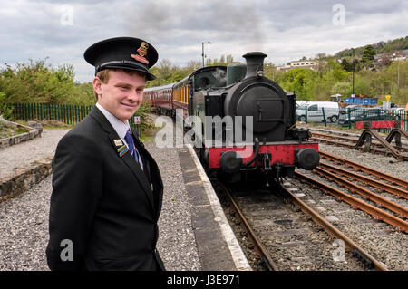 Volunteer worker on the steam Peak Railway in Matlock Derbyshire UK Stock Photo