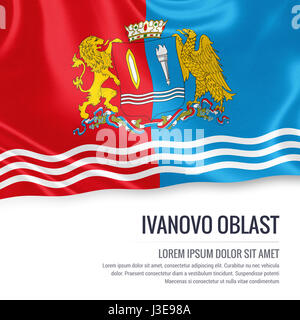 Russian state Ivanovo Oblast flag waving on an isolated white background. State name and the text area for your message. 3D illustration. Stock Photo