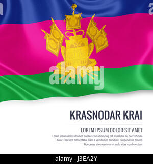 Russian state Krasnodar Krai flag waving on an isolated white background. State name and the text area for your message. 3D illustration. Stock Photo