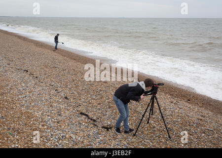 Teenage film student from London Sam Baker (19) works on his college project on location at the south coast, on 30th April 2017, at Winchelsea, England