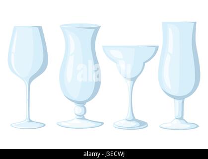 Set of glasses goblets, vector icon empty inside Glass of a different form for cocktails of juice. Stock Vector