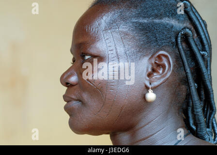 BURKINA FASO, Kaya, aid project of catholic church for forced married girls in Boken, portraiture of woman with scarification Stock Photo