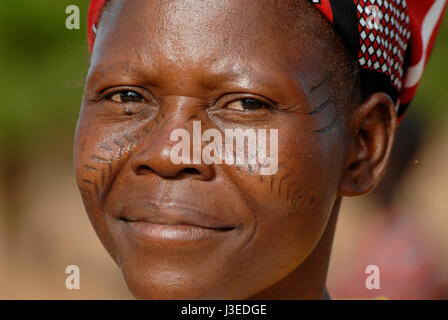 BURKINA FASO, Kaya, aid project of catholic church for forced married girls in Boken, young woman with scarification Stock Photo