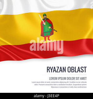 Russian state Ryazan Oblast flag waving on an isolated white background. State name and the text area for your message. 3D illustration. Stock Photo