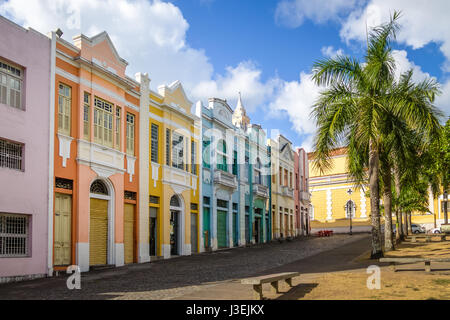 Colorful houses of Antenor Navarro Square at historic Center of Joao Pessoa - Joao Pessoa, Paraiba, Brazil Stock Photo