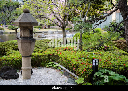 New Otani hotel japanese garden.A beautiful landsacped garden in the grounds of this large hotel. Stock Photo